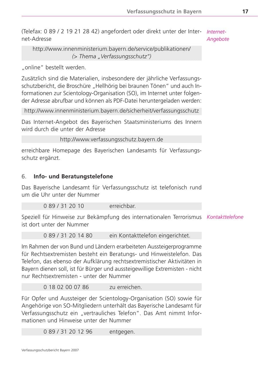 Seite 17 des Verfassungsschutzbericht 2007 Bayern