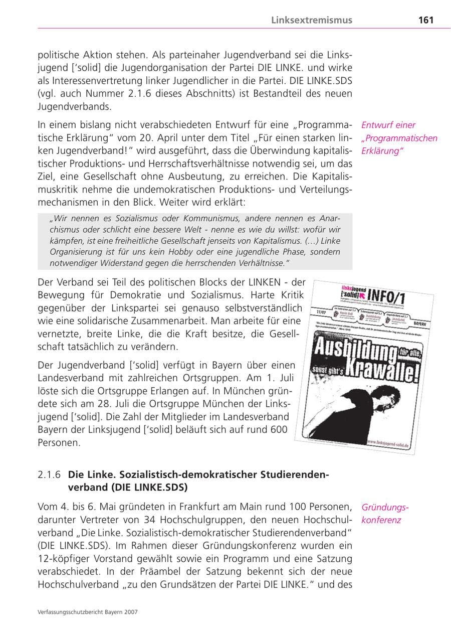 Seite 161 des Verfassungsschutzbericht 2007 Bayern