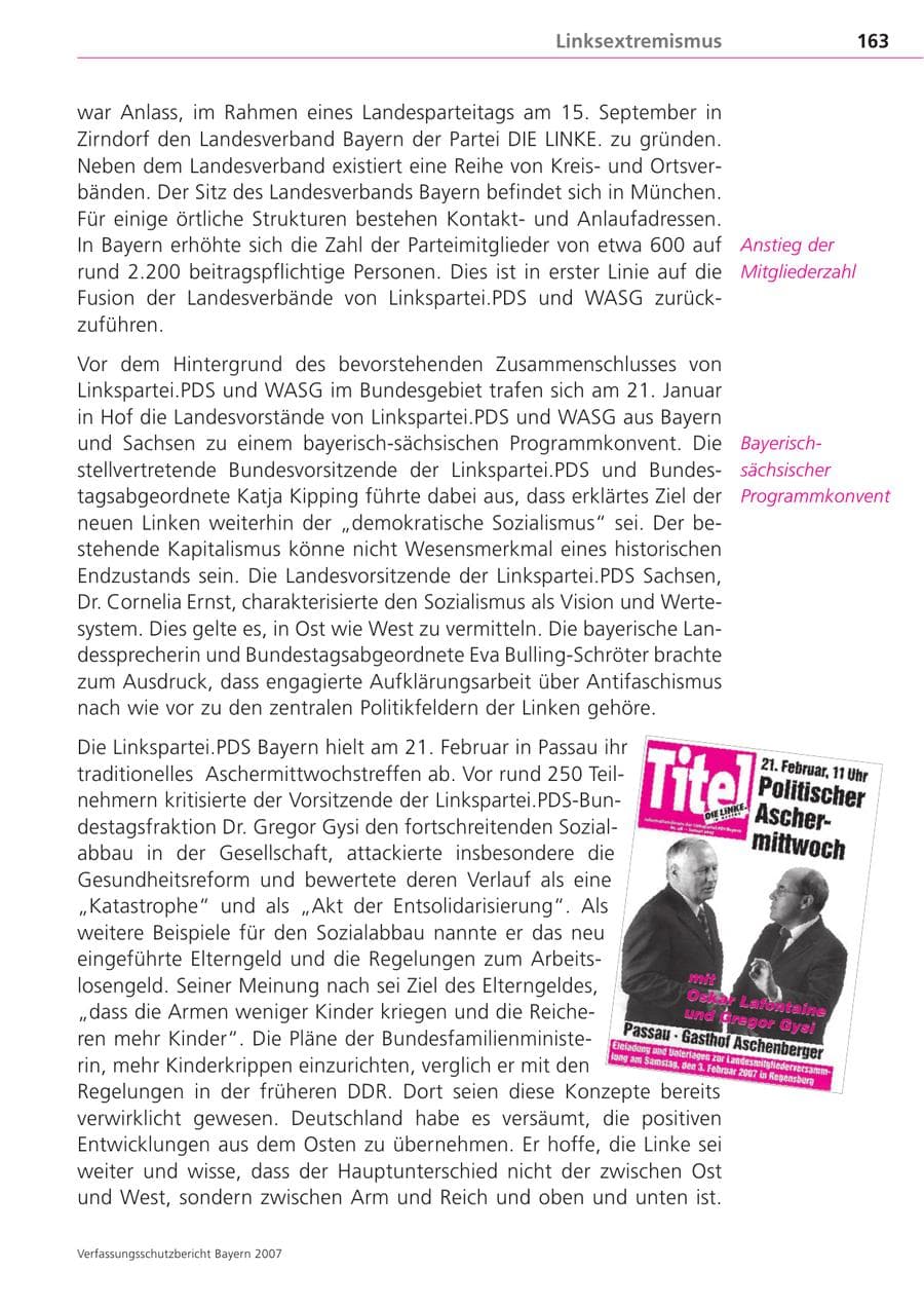 Seite 163 des Verfassungsschutzbericht 2007 Bayern