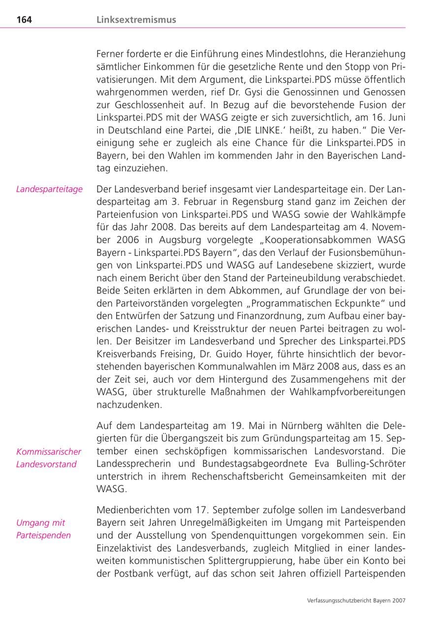 Seite 164 des Verfassungsschutzbericht 2007 Bayern