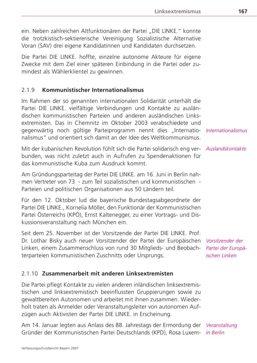 Seite 167 des Verfassungsschutzbericht 2007 Bayern