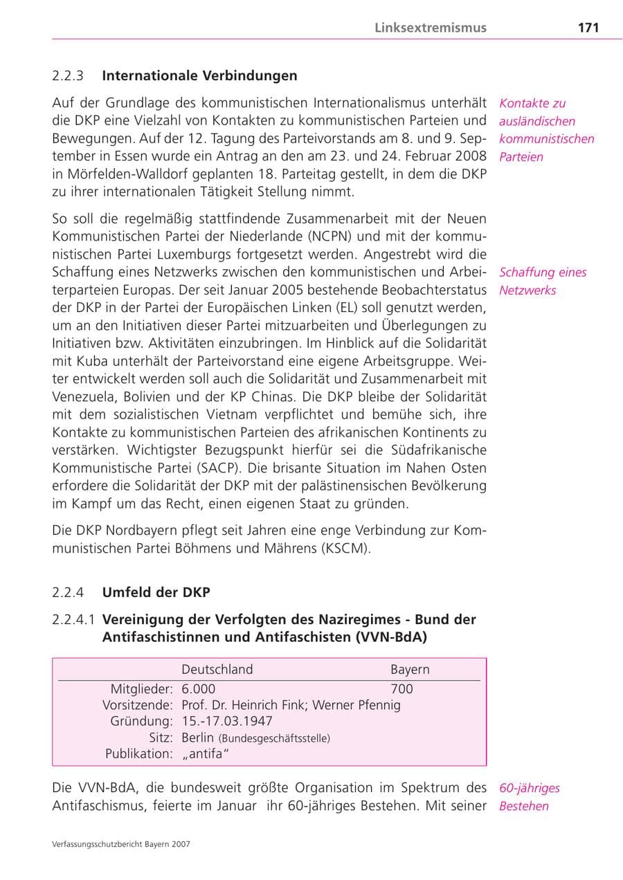 Seite 171 des Verfassungsschutzbericht 2007 Bayern