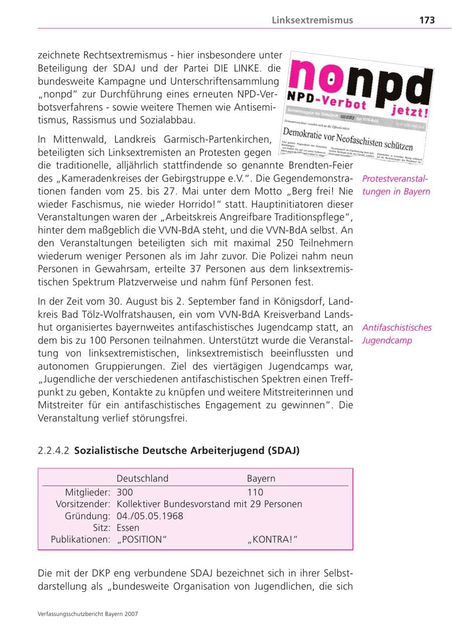 Seite 173 des Verfassungsschutzbericht 2007 Bayern