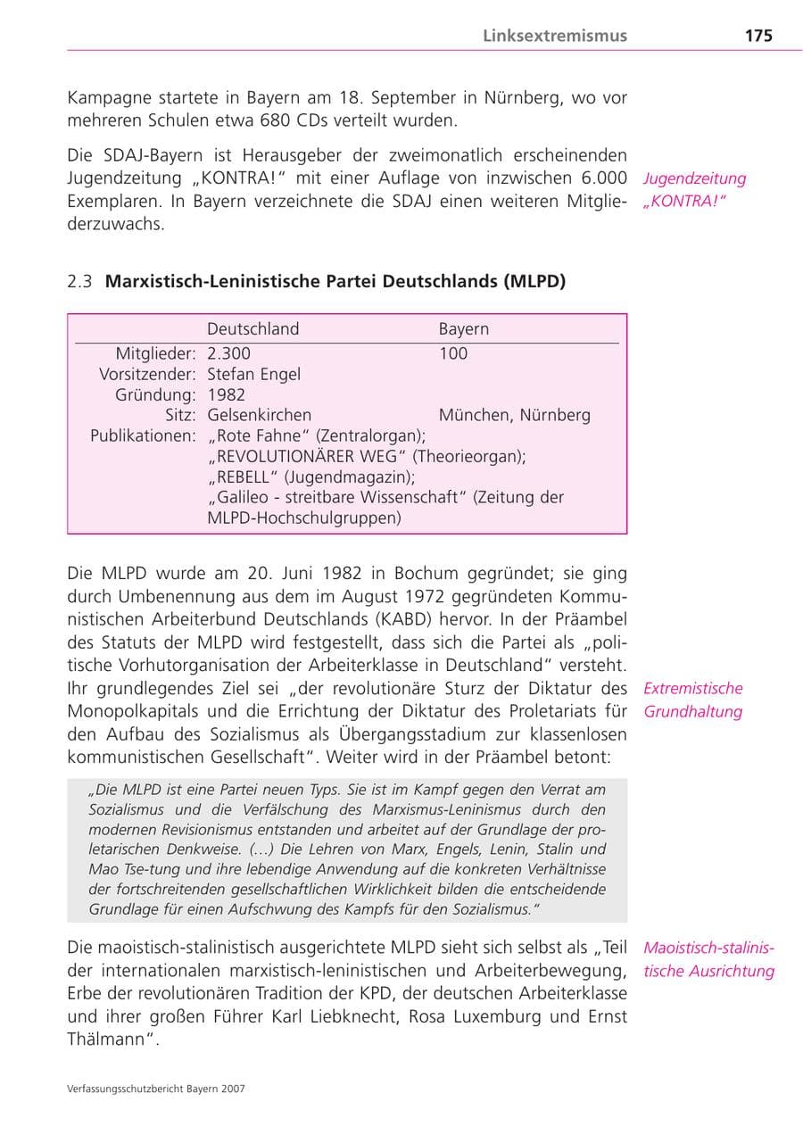 Seite 175 des Verfassungsschutzbericht 2007 Bayern