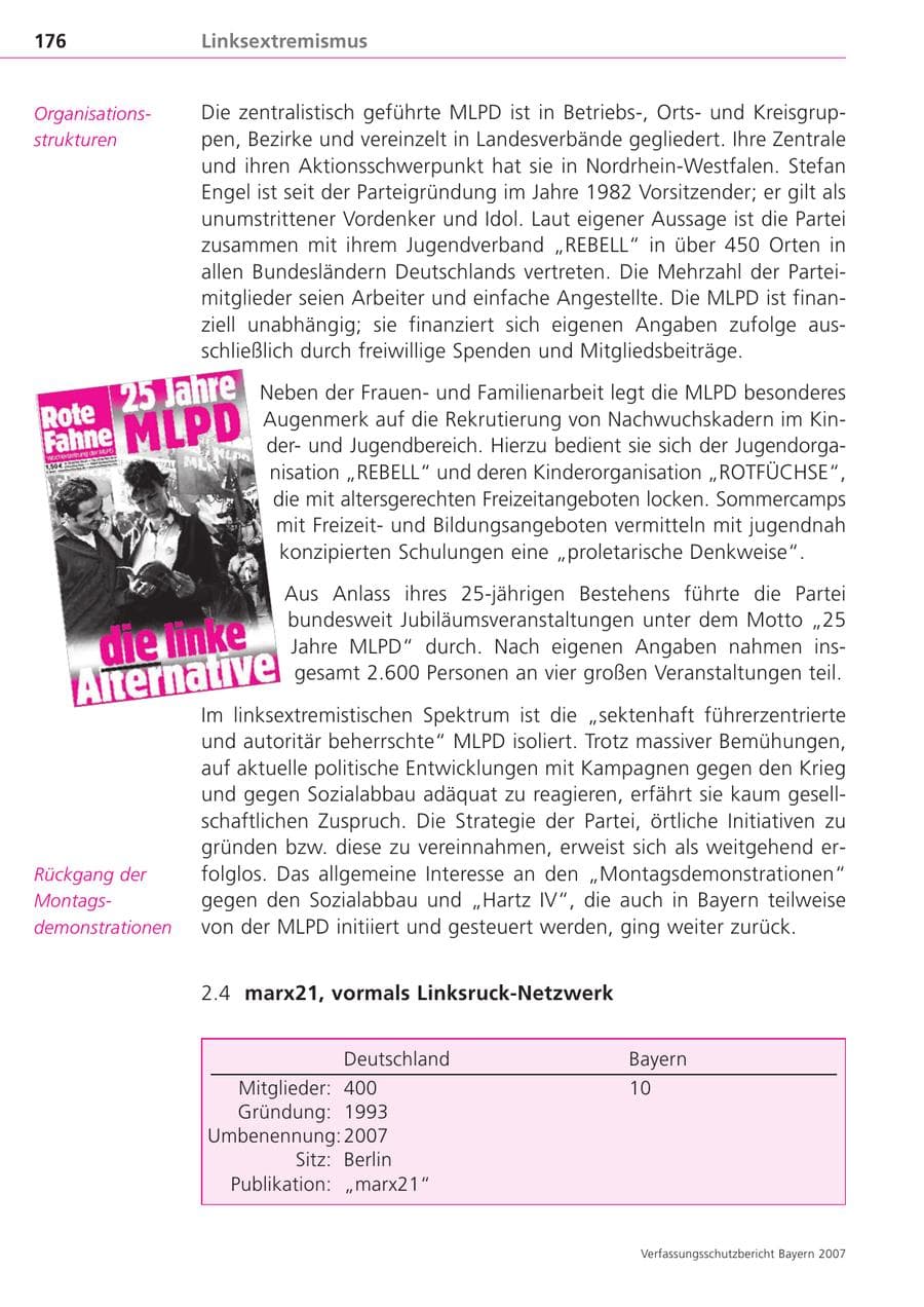 Seite 176 des Verfassungsschutzbericht 2007 Bayern