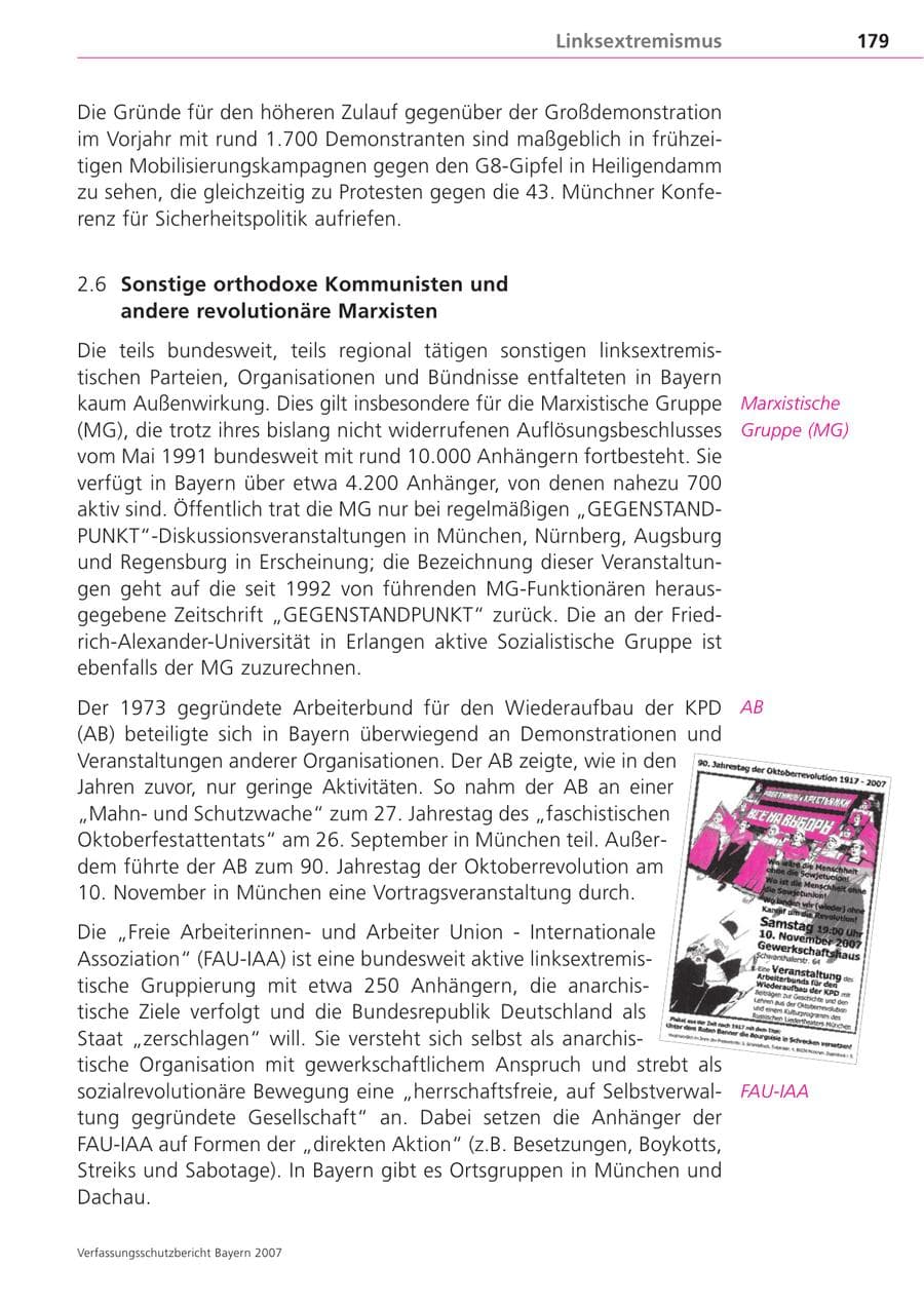 Seite 179 des Verfassungsschutzbericht 2007 Bayern