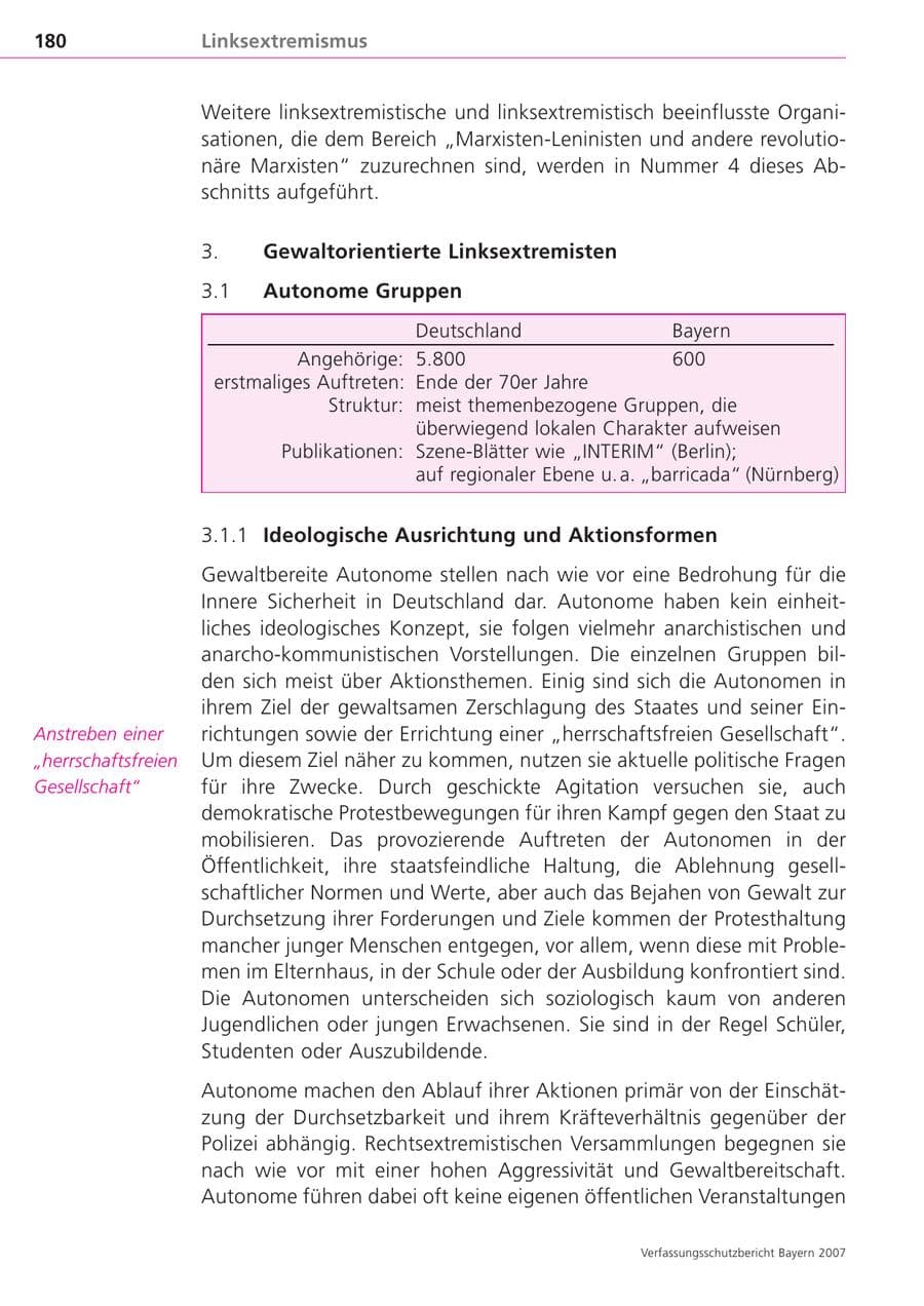 Seite 180 des Verfassungsschutzbericht 2007 Bayern
