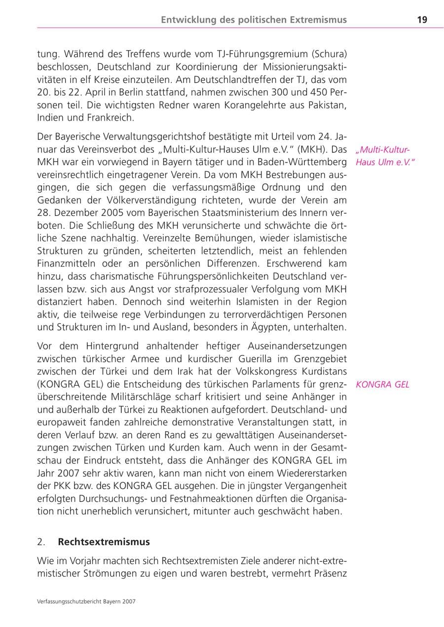 Seite 19 des Verfassungsschutzbericht 2007 Bayern