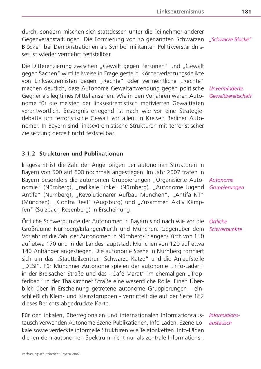 Seite 181 des Verfassungsschutzbericht 2007 Bayern