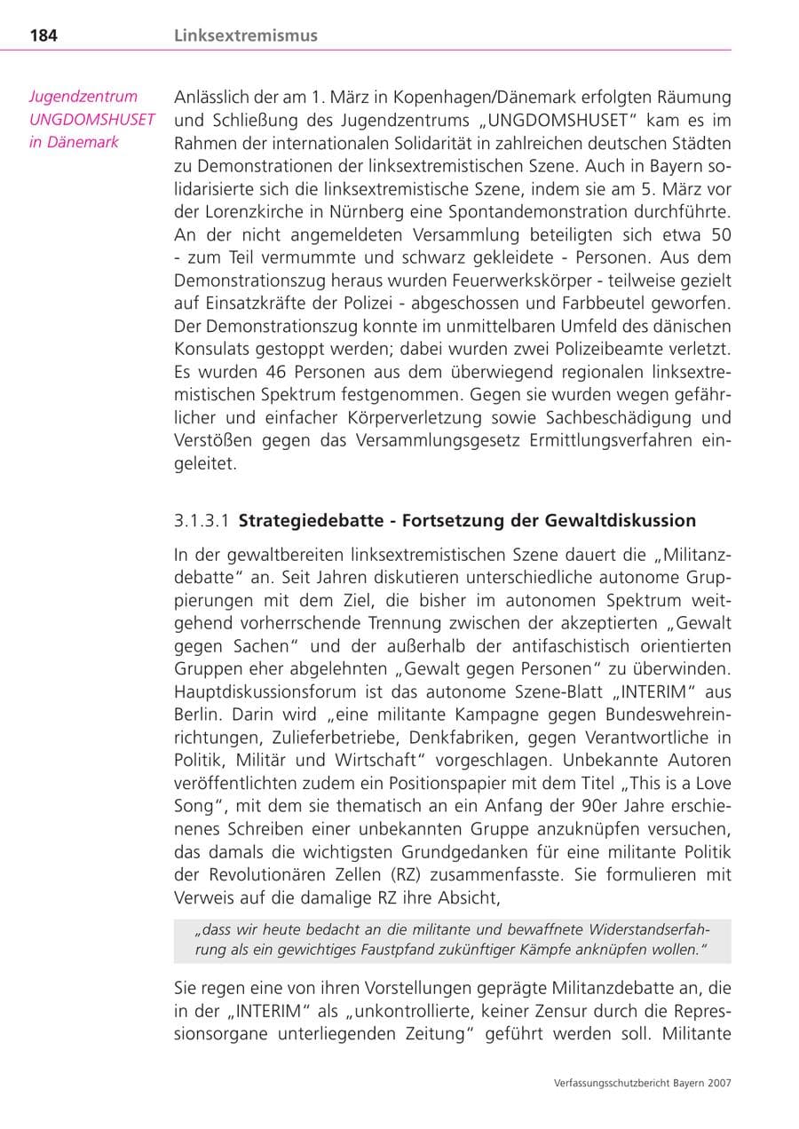 Seite 184 des Verfassungsschutzbericht 2007 Bayern