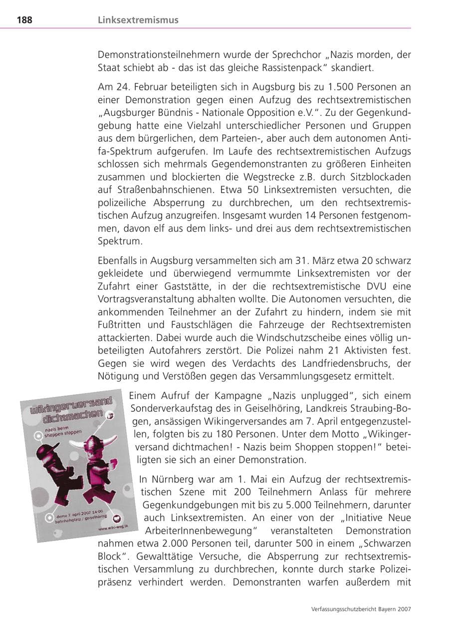 Seite 188 des Verfassungsschutzbericht 2007 Bayern
