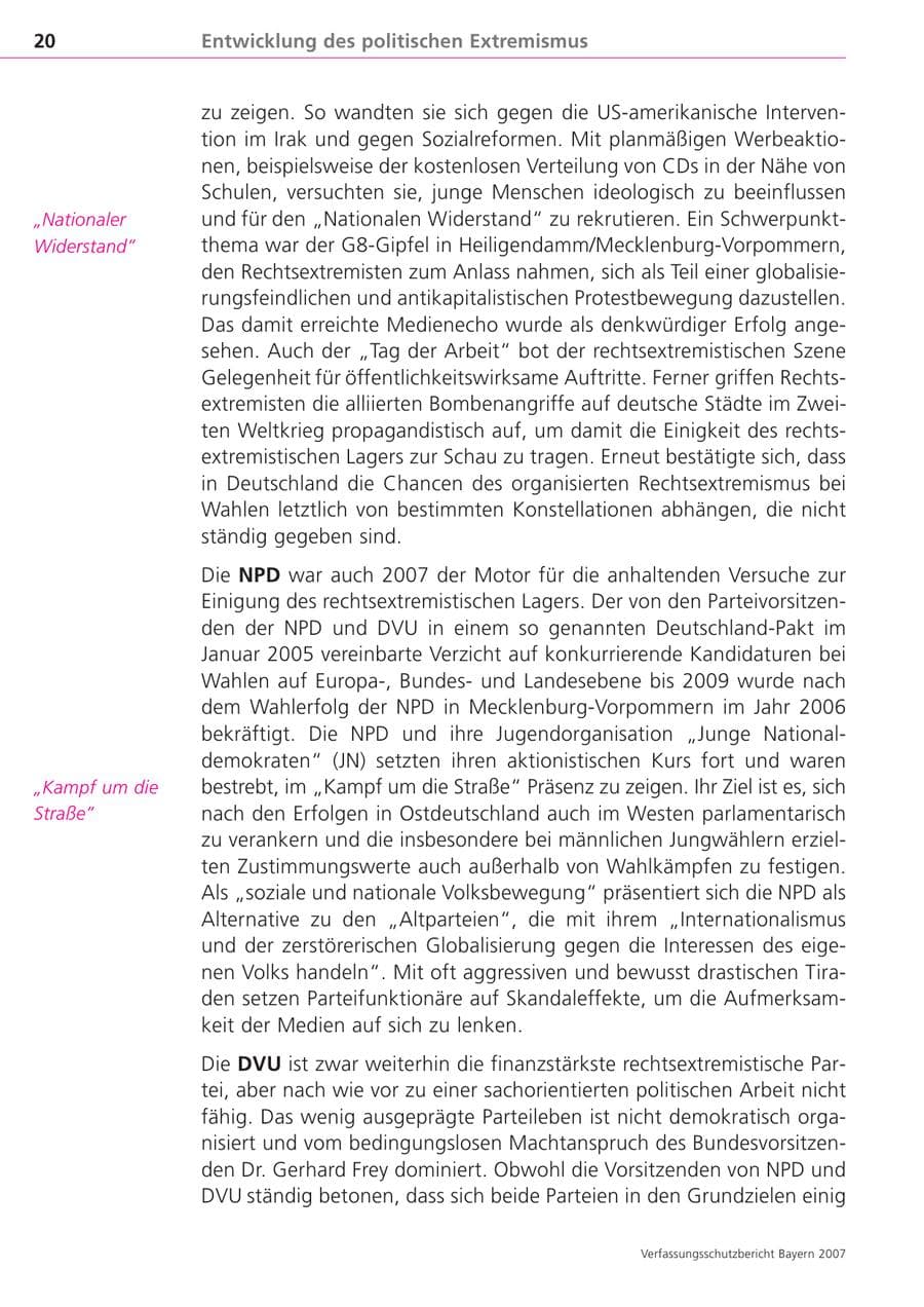 Seite 20 des Verfassungsschutzbericht 2007 Bayern