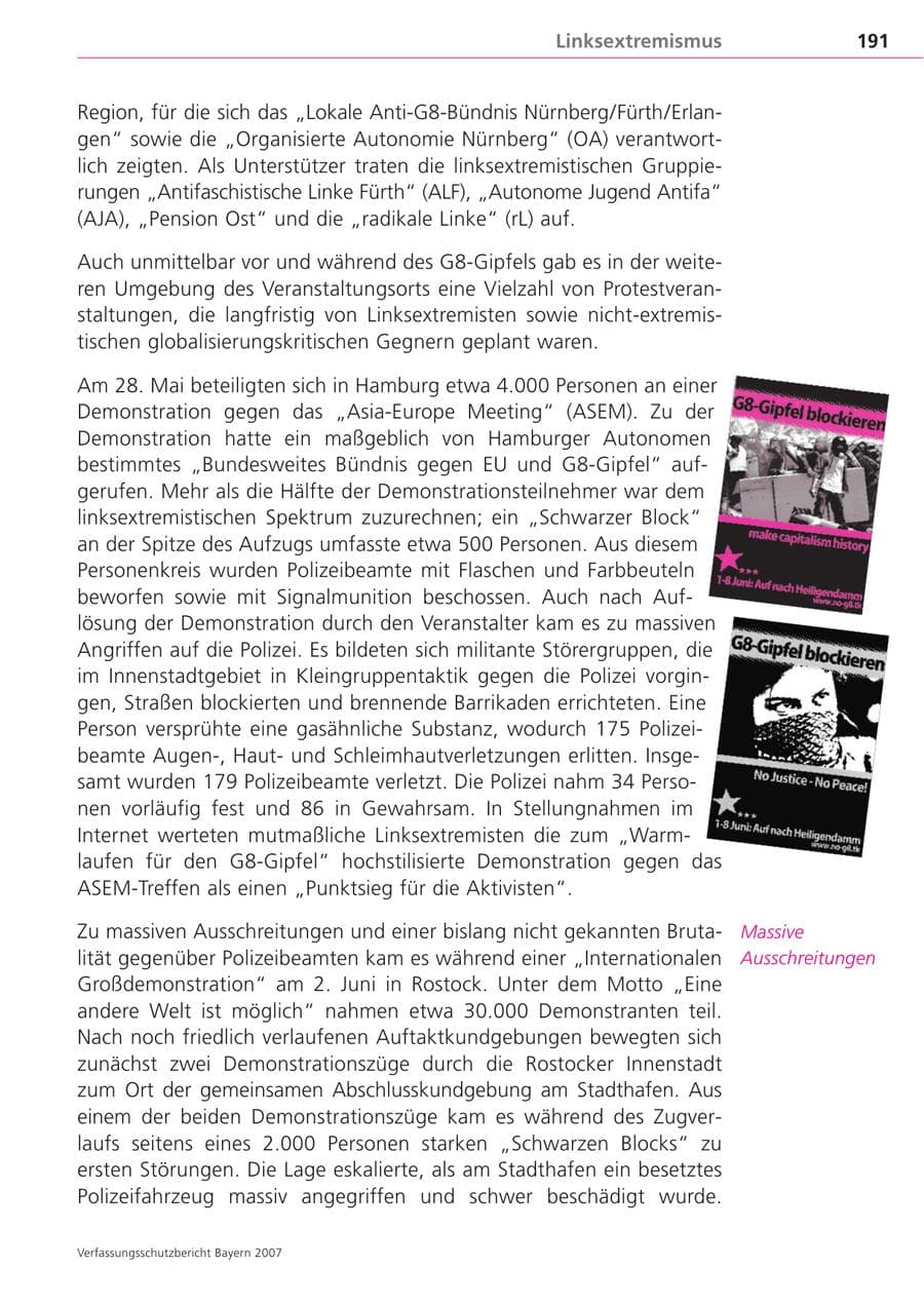 Seite 191 des Verfassungsschutzbericht 2007 Bayern
