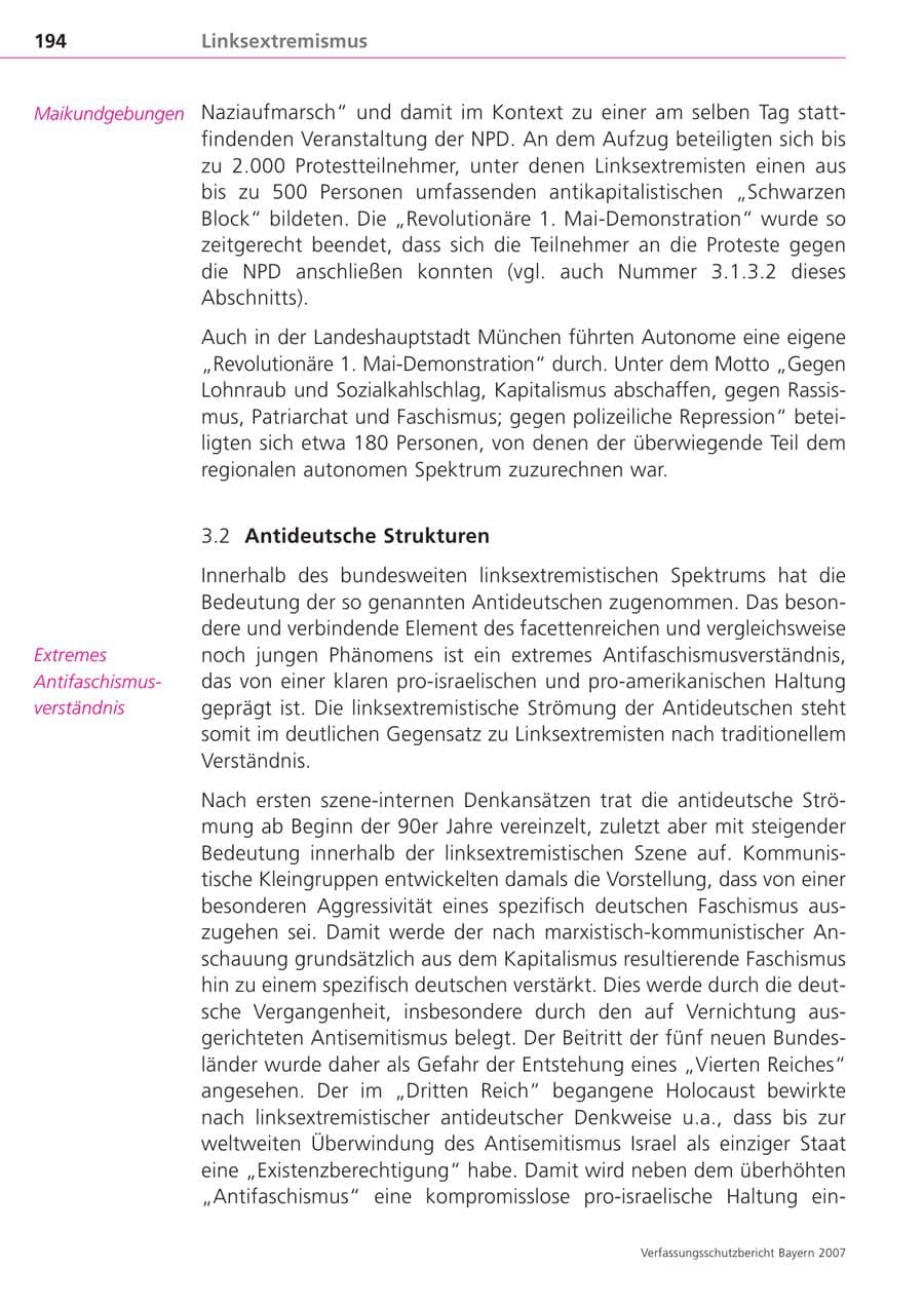 Seite 194 des Verfassungsschutzbericht 2007 Bayern