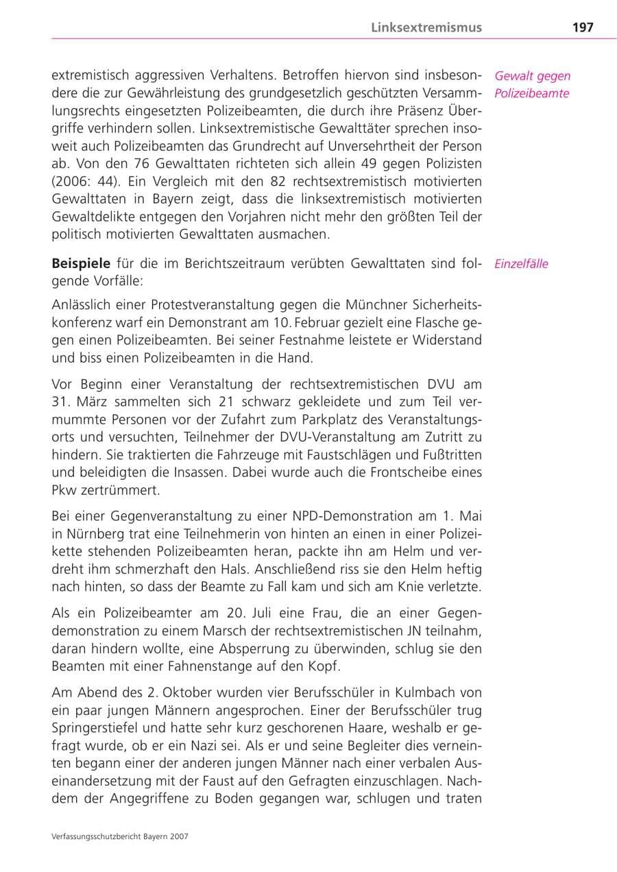 Seite 197 des Verfassungsschutzbericht 2007 Bayern