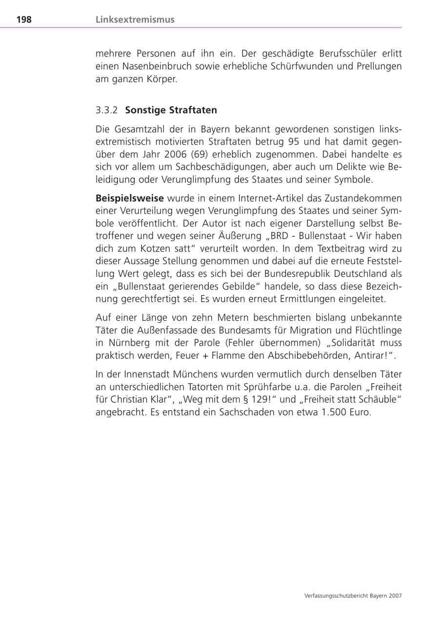 Seite 198 des Verfassungsschutzbericht 2007 Bayern