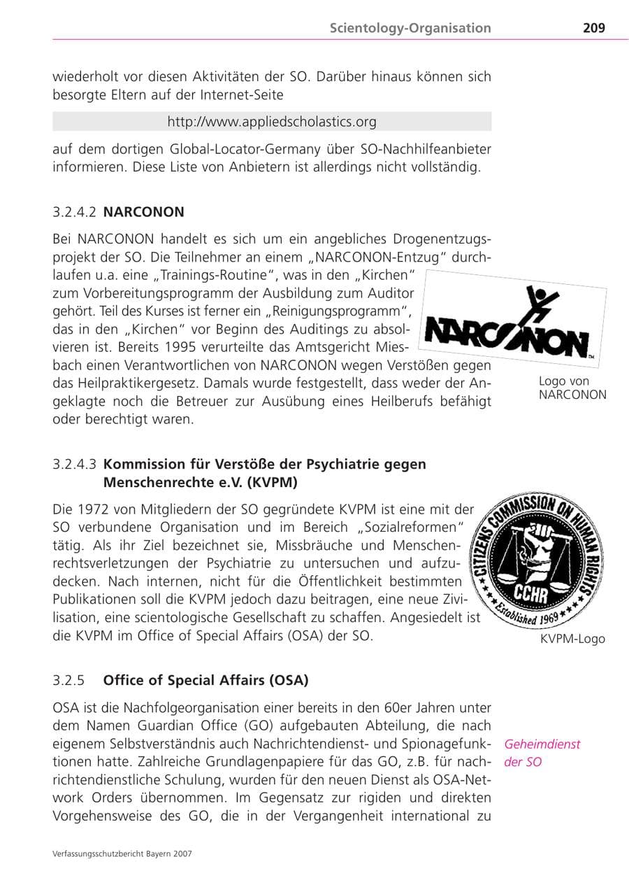 Seite 209 des Verfassungsschutzbericht 2007 Bayern