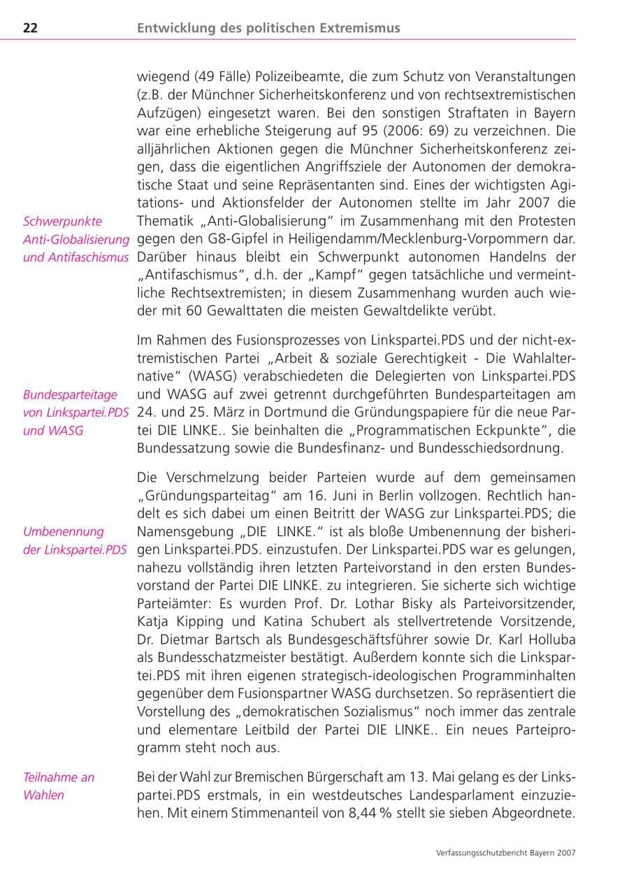 Seite 22 des Verfassungsschutzbericht 2007 Bayern