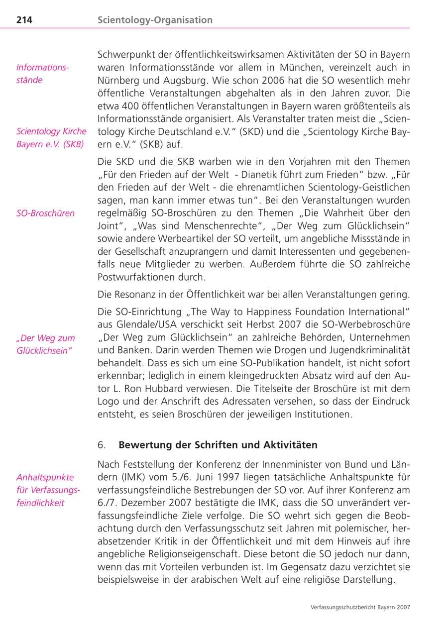Seite 214 des Verfassungsschutzbericht 2007 Bayern