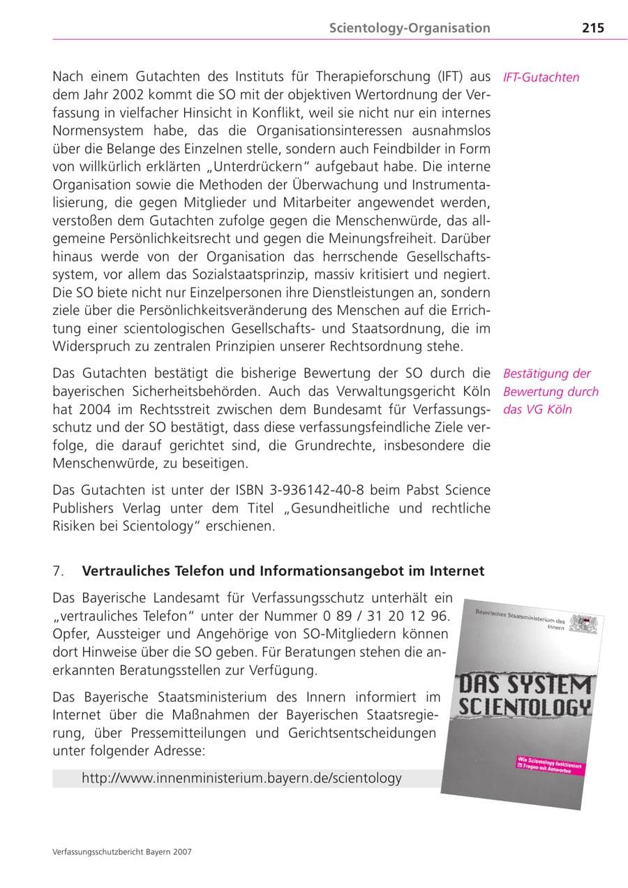 Seite 215 des Verfassungsschutzbericht 2007 Bayern