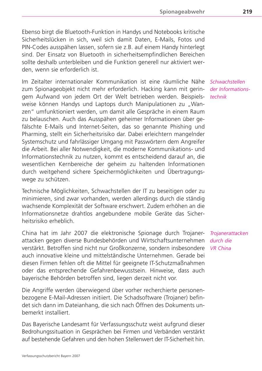 Seite 219 des Verfassungsschutzbericht 2007 Bayern