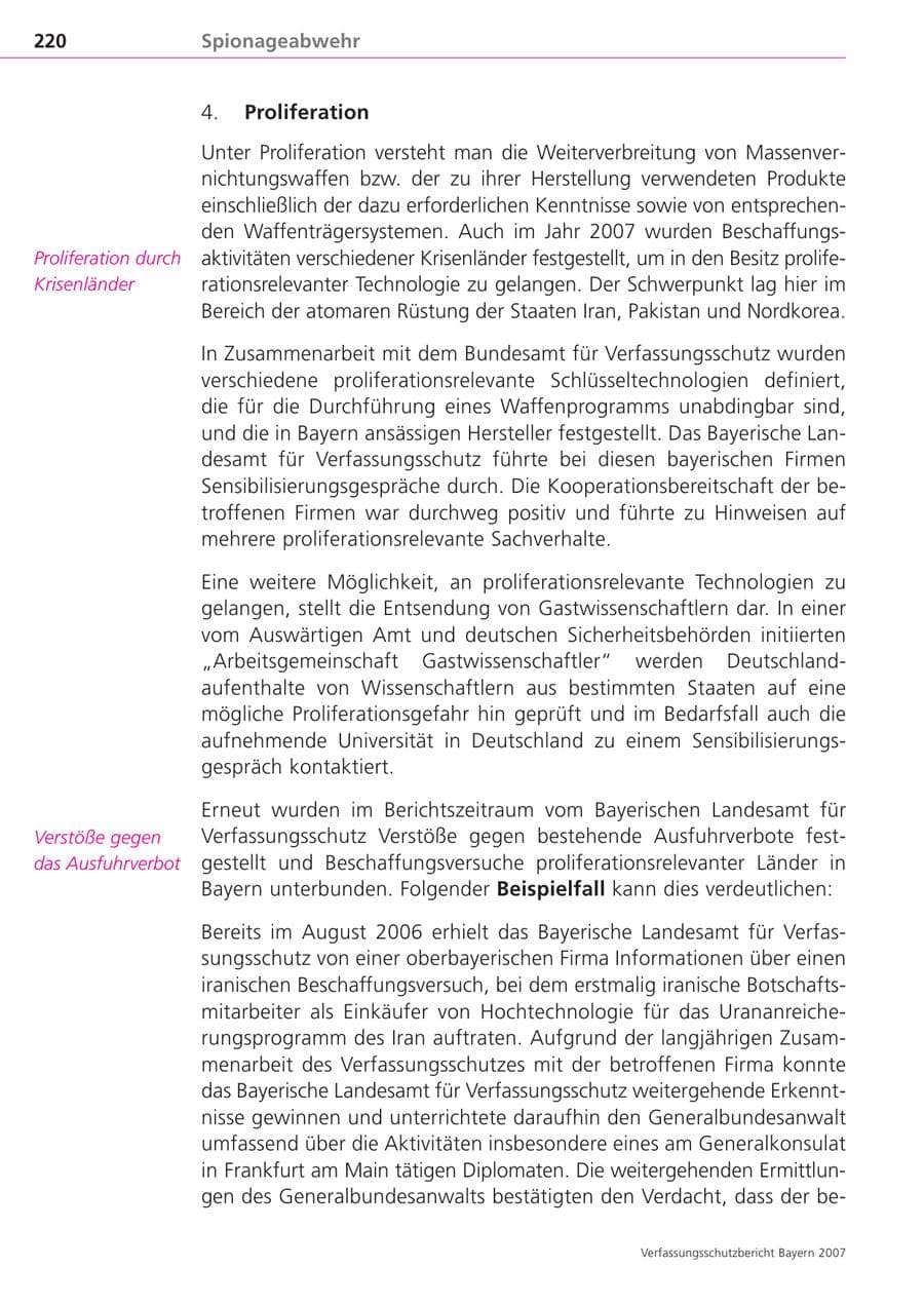Seite 220 des Verfassungsschutzbericht 2007 Bayern