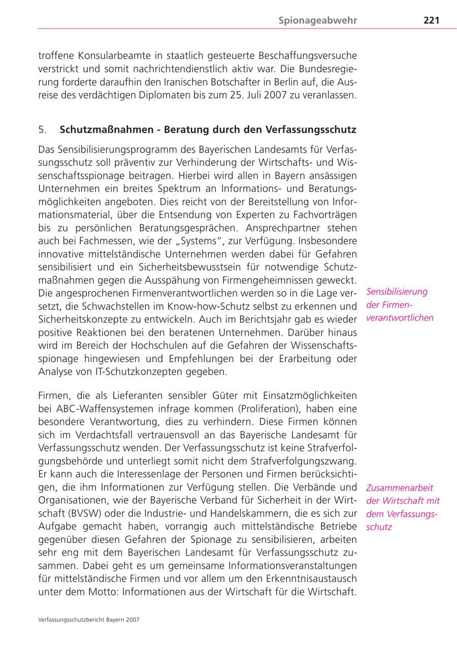 Seite 221 des Verfassungsschutzbericht 2007 Bayern