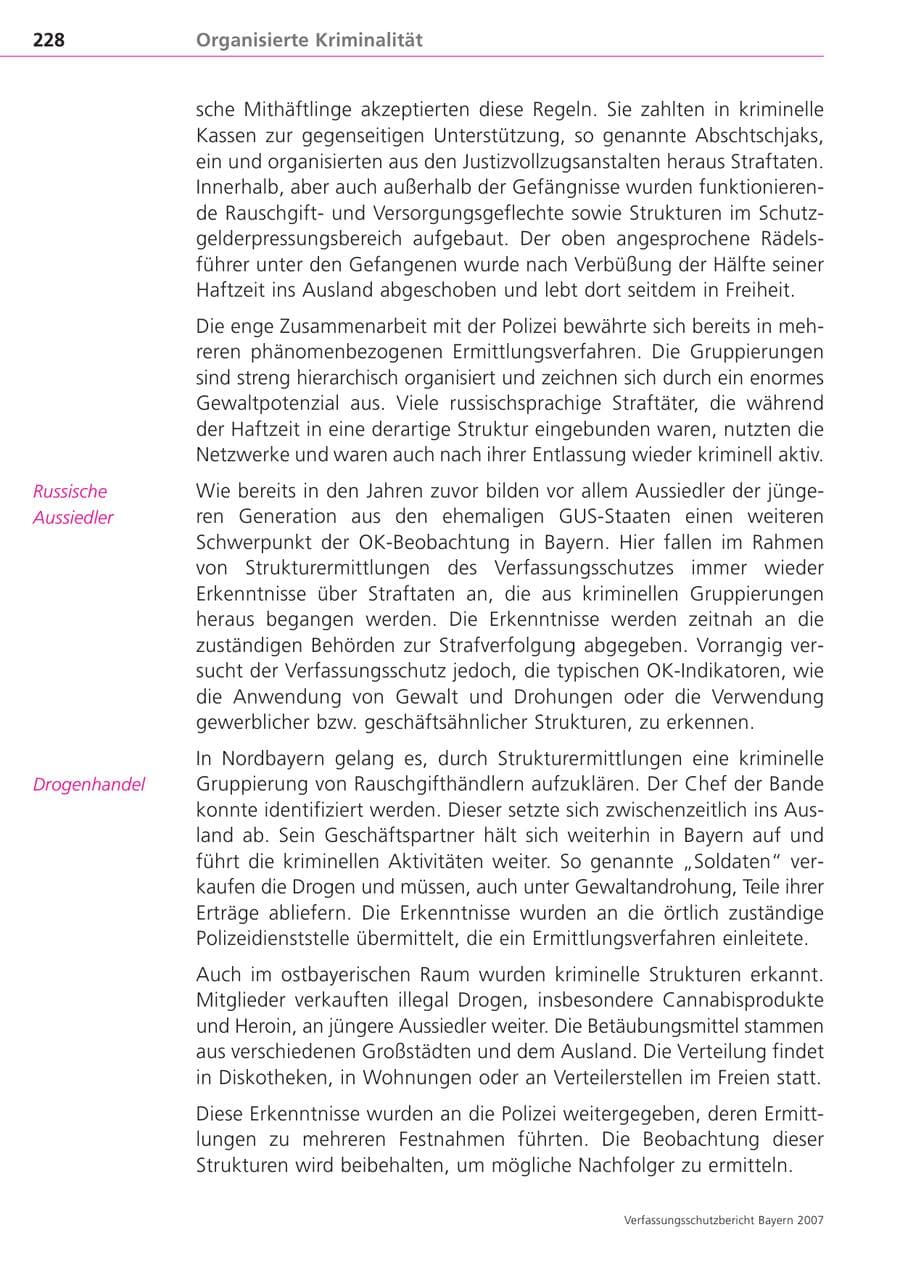 Seite 228 des Verfassungsschutzbericht 2007 Bayern