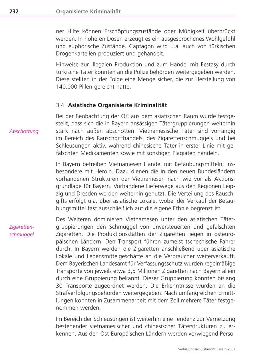 Seite 232 des Verfassungsschutzbericht 2007 Bayern