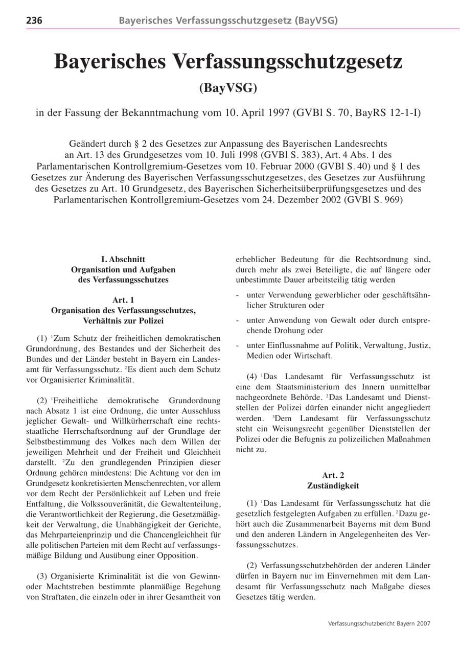 Seite 236 des Verfassungsschutzbericht 2007 Bayern