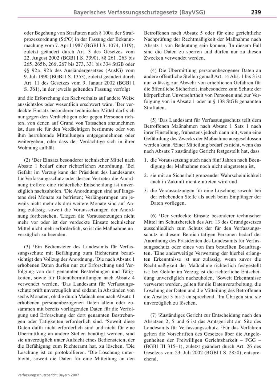 Seite 239 des Verfassungsschutzbericht 2007 Bayern