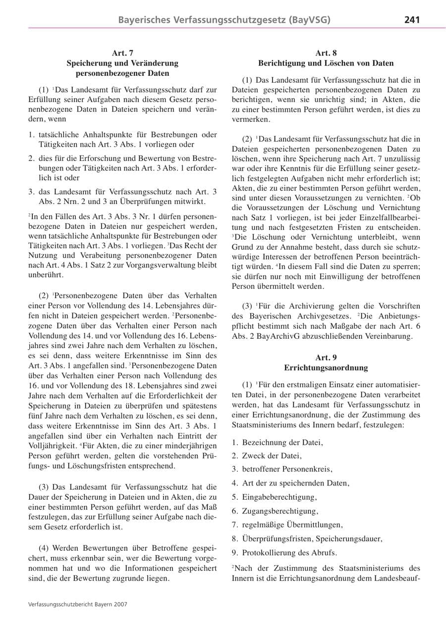 Seite 241 des Verfassungsschutzbericht 2007 Bayern