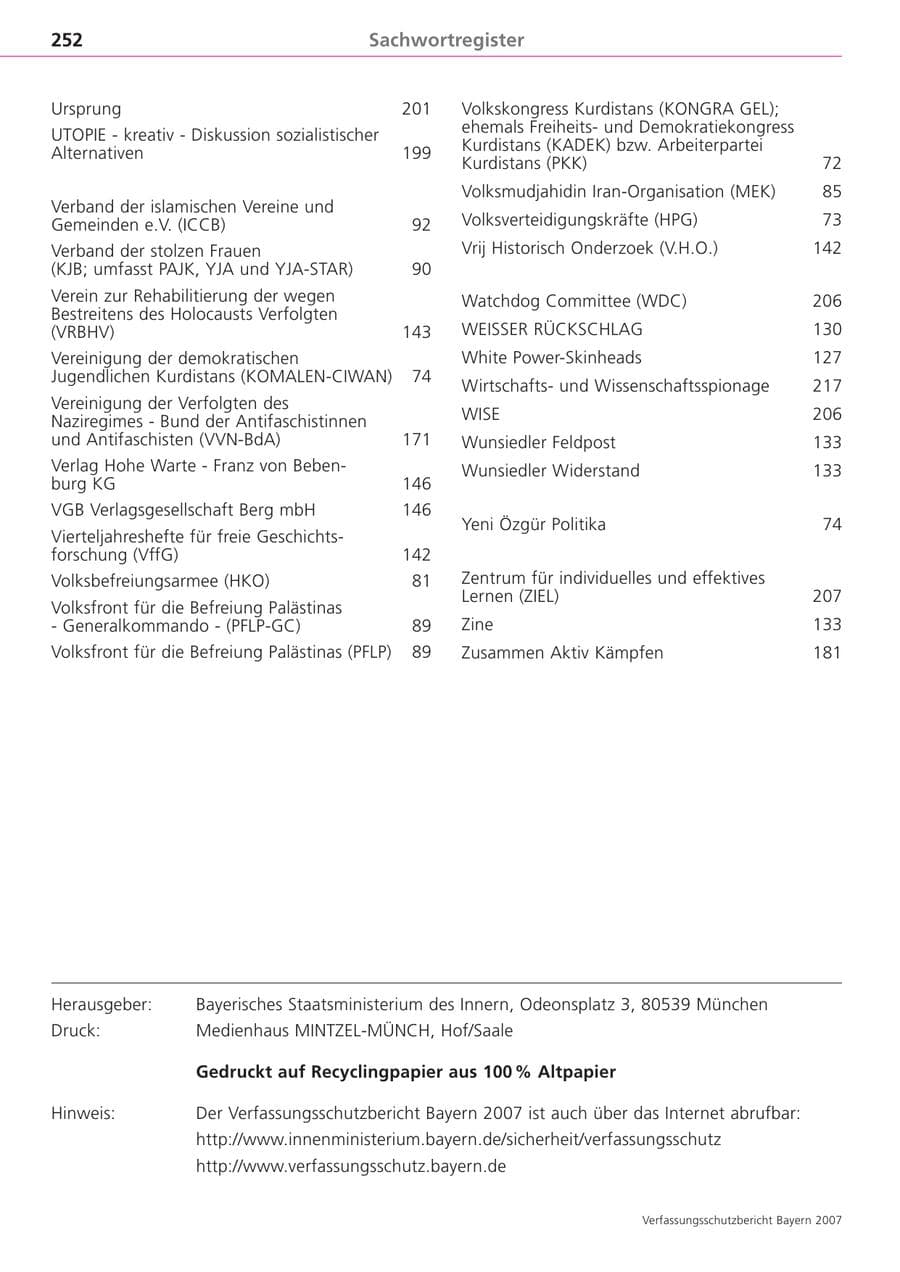 Seite 252 des Verfassungsschutzbericht 2007 Bayern