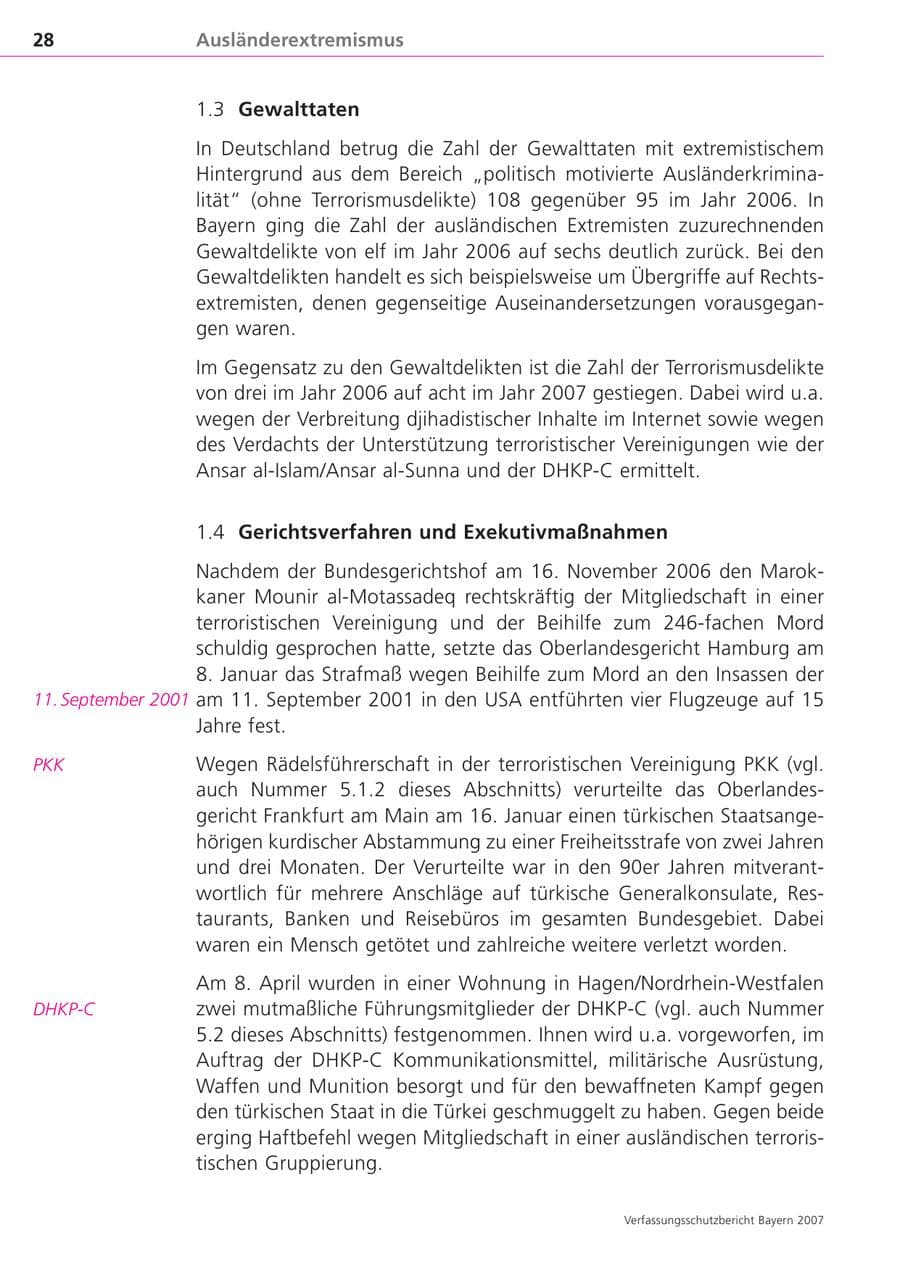 Seite 28 des Verfassungsschutzbericht 2007 Bayern