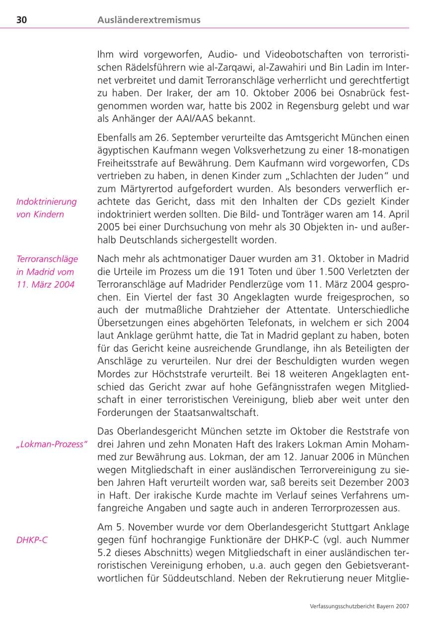Seite 30 des Verfassungsschutzbericht 2007 Bayern