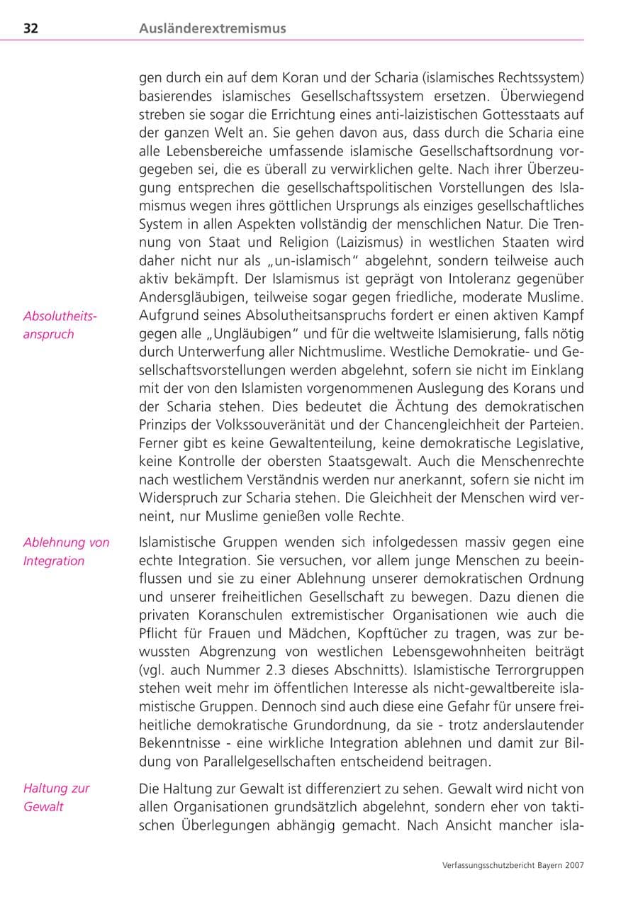 Seite 32 des Verfassungsschutzbericht 2007 Bayern