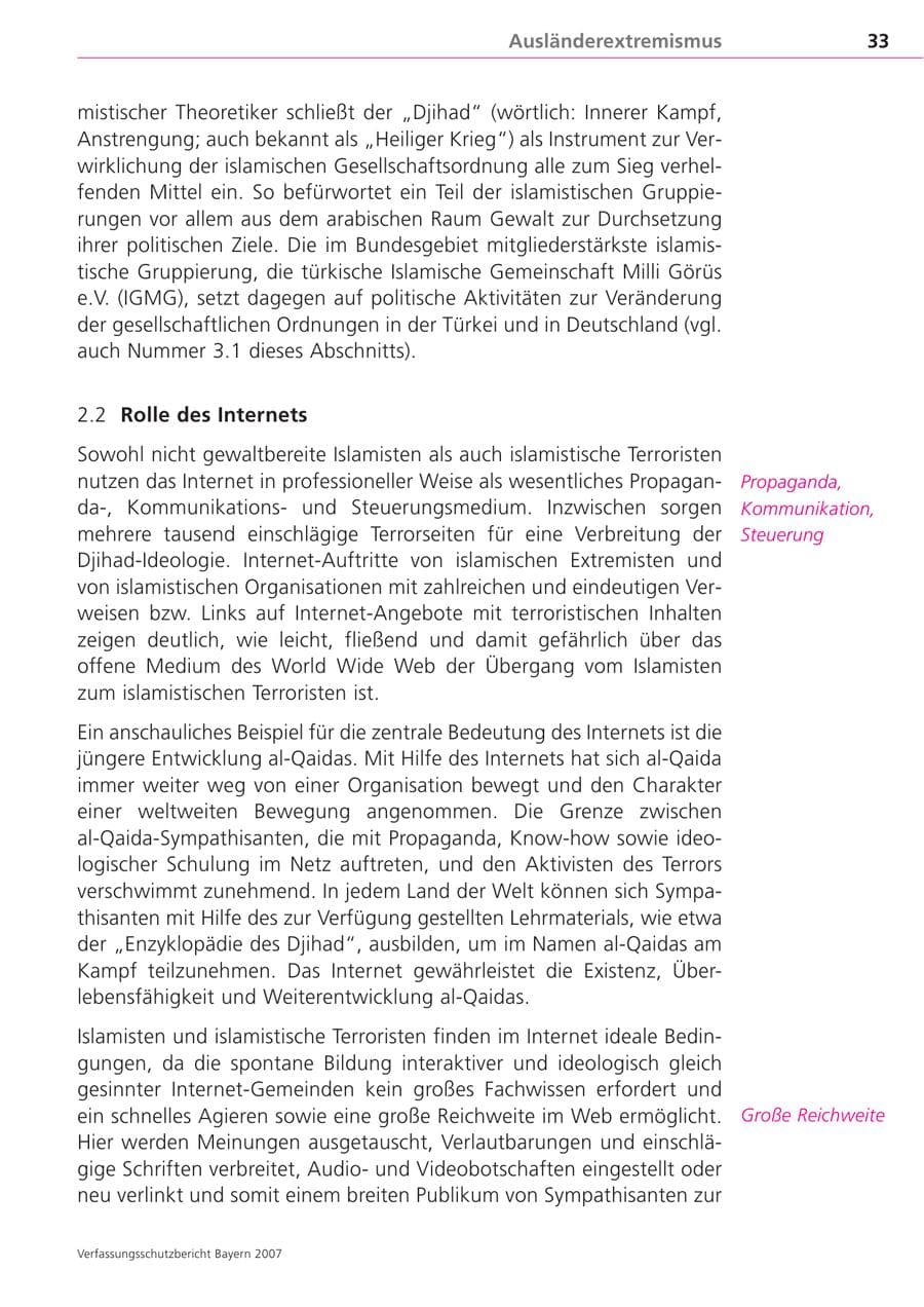Seite 33 des Verfassungsschutzbericht 2007 Bayern