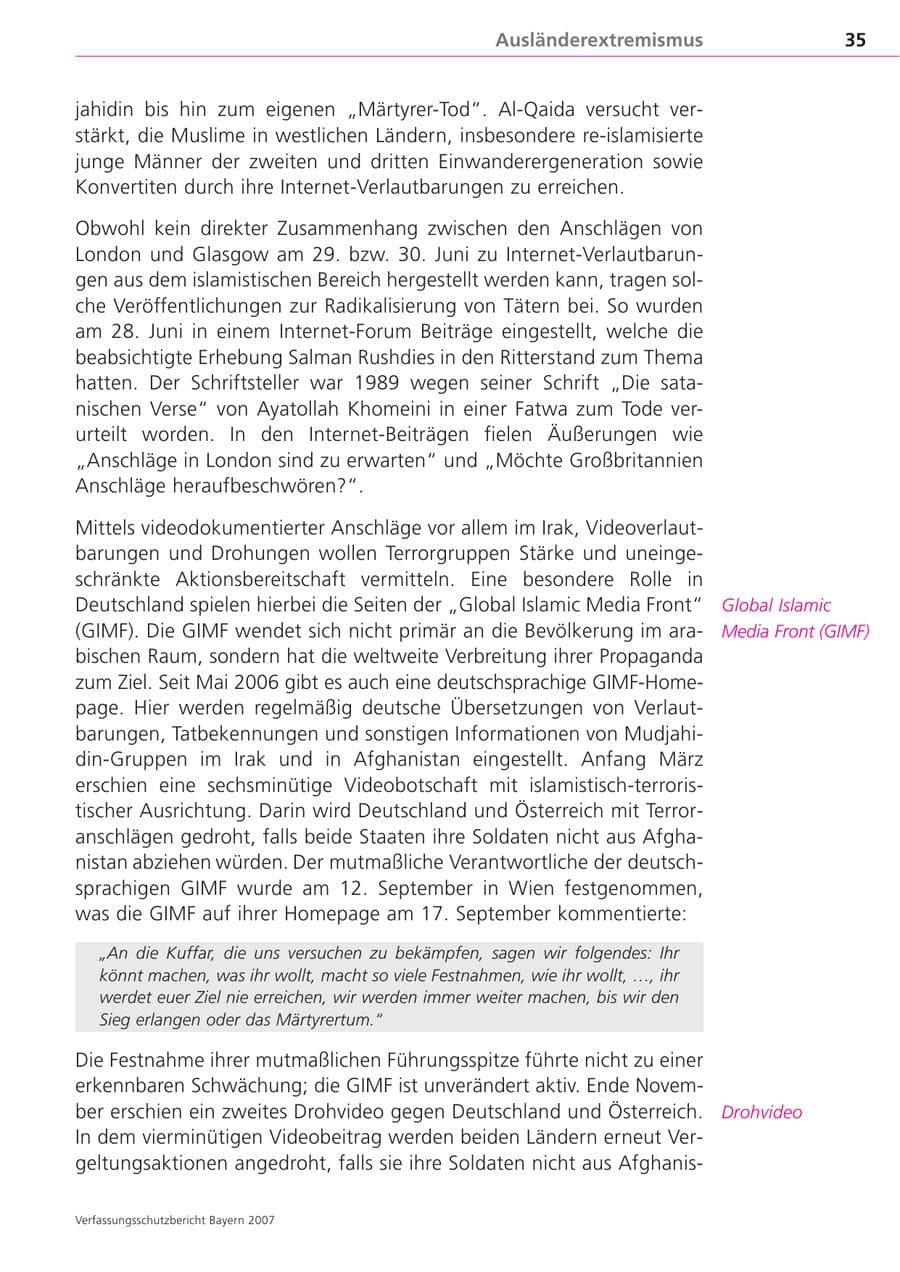 Seite 35 des Verfassungsschutzbericht 2007 Bayern