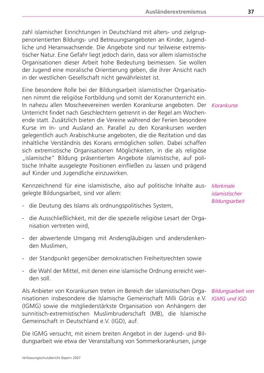 Seite 37 des Verfassungsschutzbericht 2007 Bayern