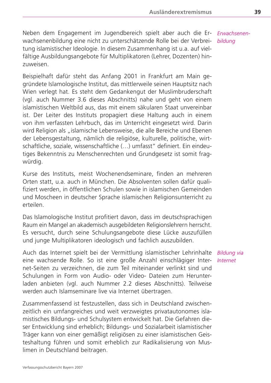 Seite 39 des Verfassungsschutzbericht 2007 Bayern