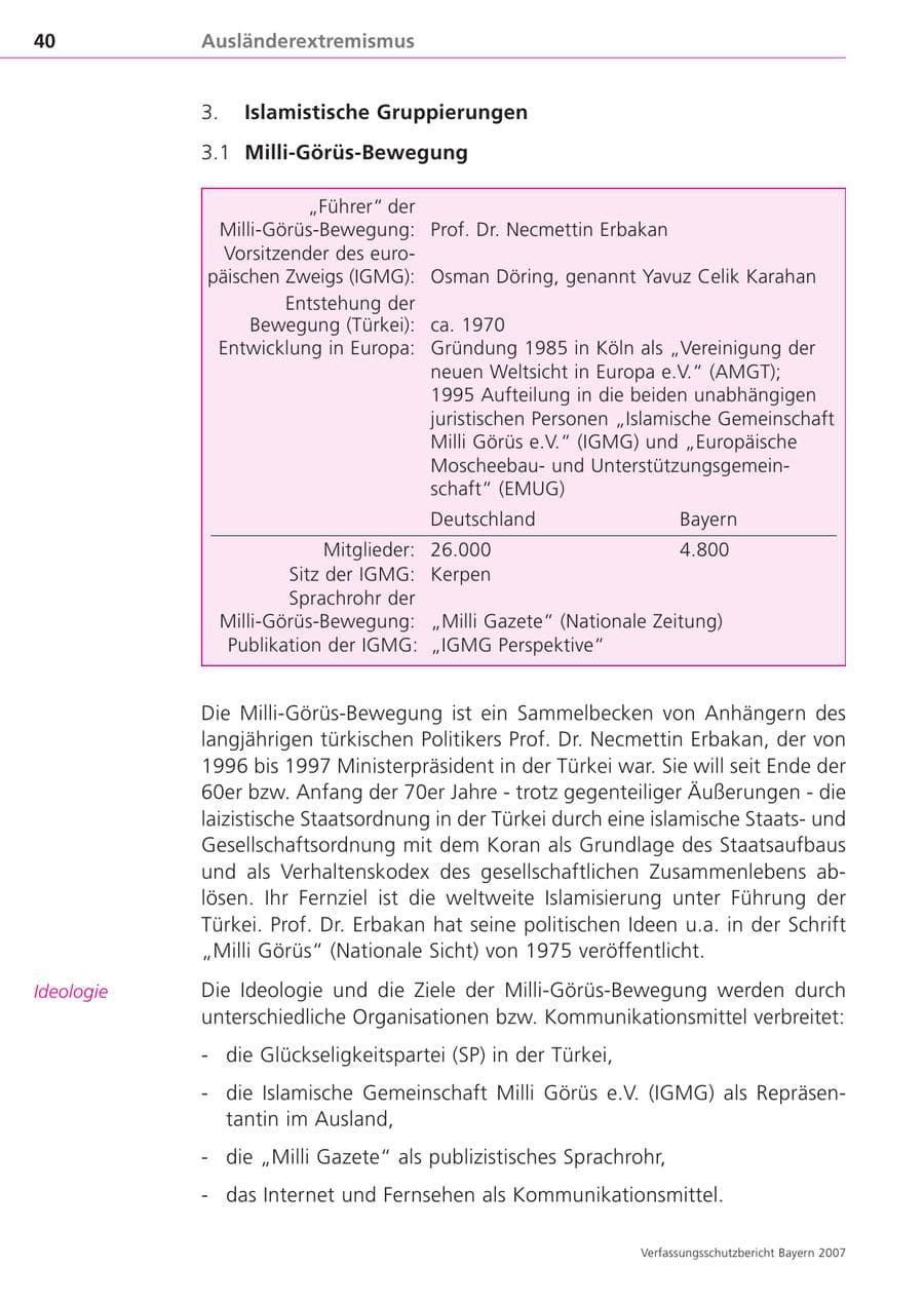 Seite 40 des Verfassungsschutzbericht 2007 Bayern