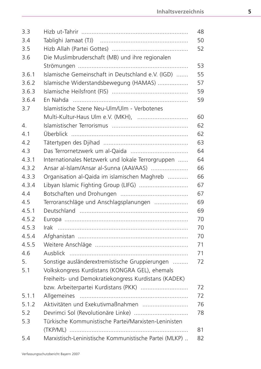 Seite 5 des Verfassungsschutzbericht 2007 Bayern