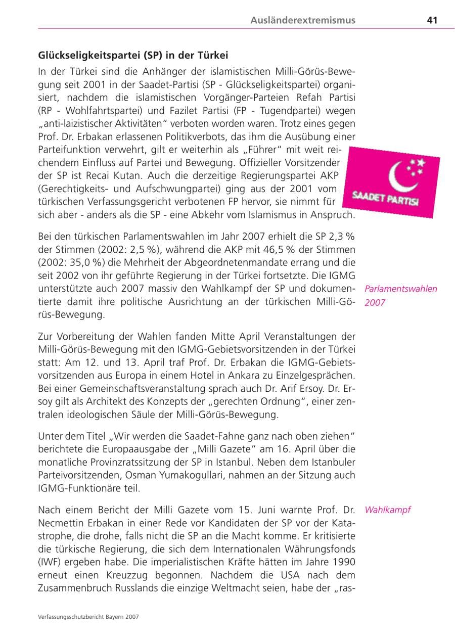 Seite 41 des Verfassungsschutzbericht 2007 Bayern