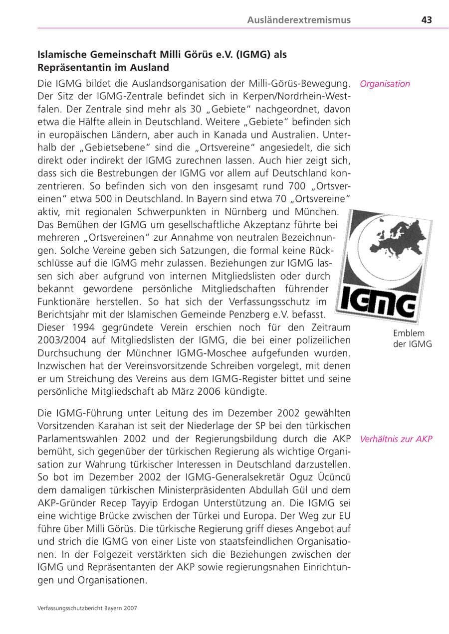 Seite 43 des Verfassungsschutzbericht 2007 Bayern