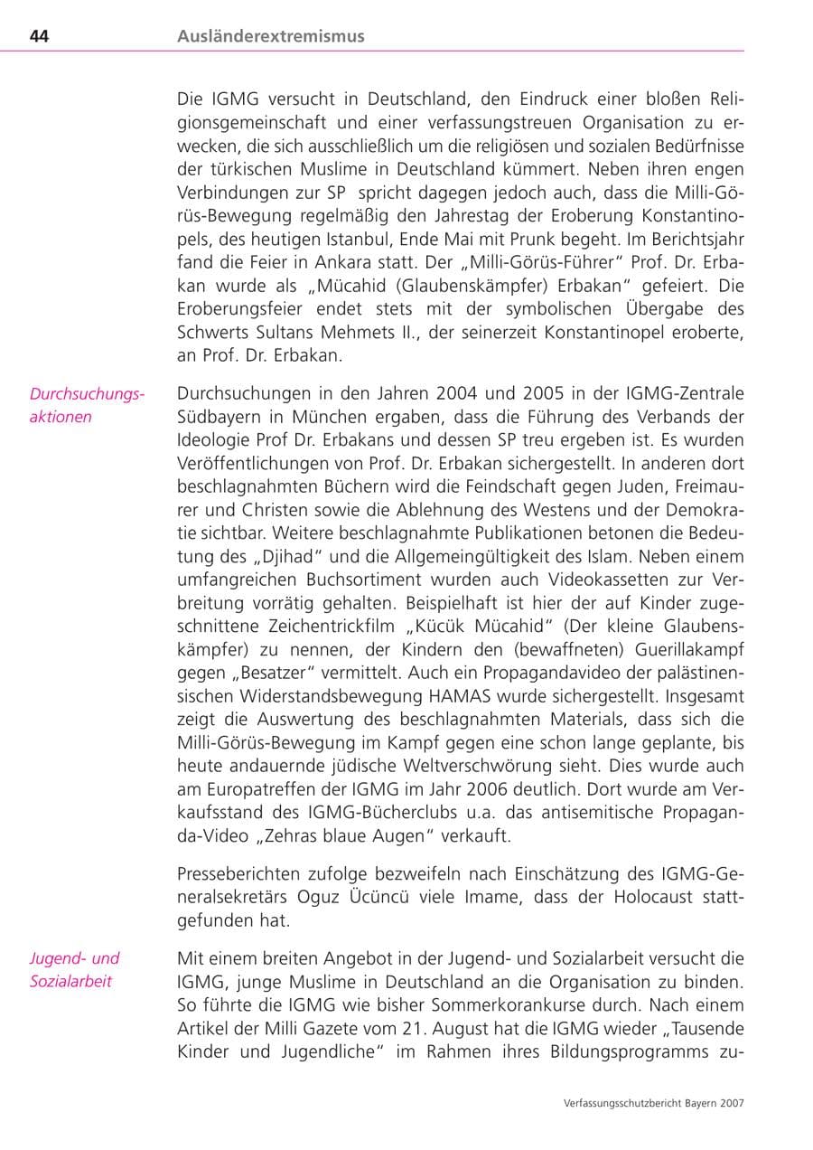 Seite 44 des Verfassungsschutzbericht 2007 Bayern