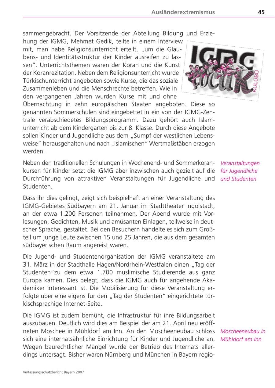 Seite 45 des Verfassungsschutzbericht 2007 Bayern