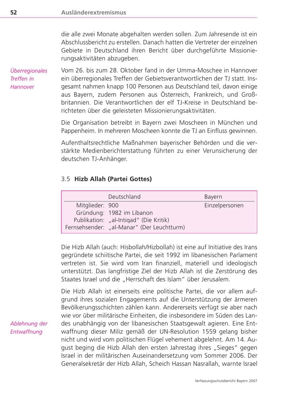 Seite 52 des Verfassungsschutzbericht 2007 Bayern