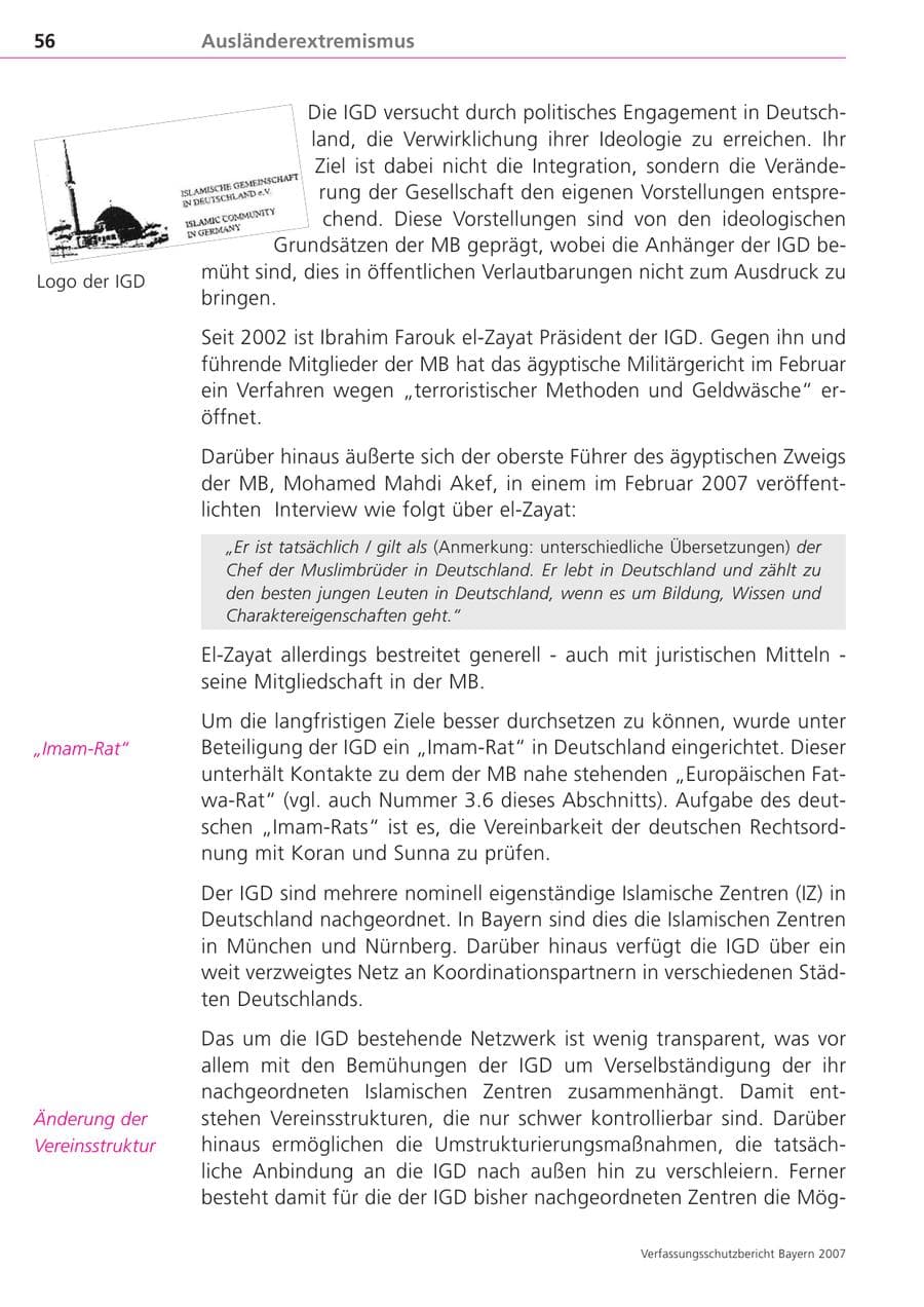 Seite 56 des Verfassungsschutzbericht 2007 Bayern