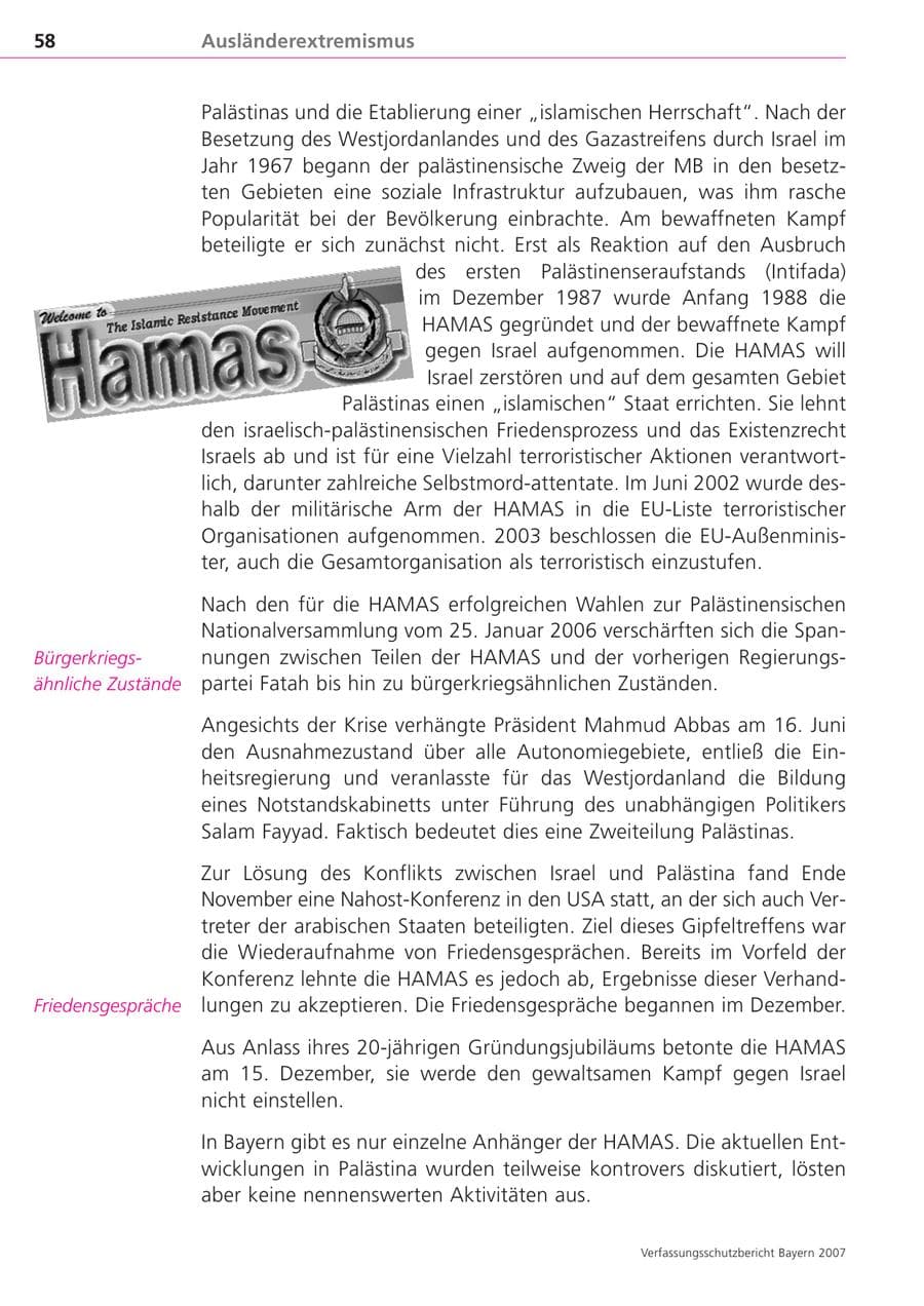 Seite 58 des Verfassungsschutzbericht 2007 Bayern