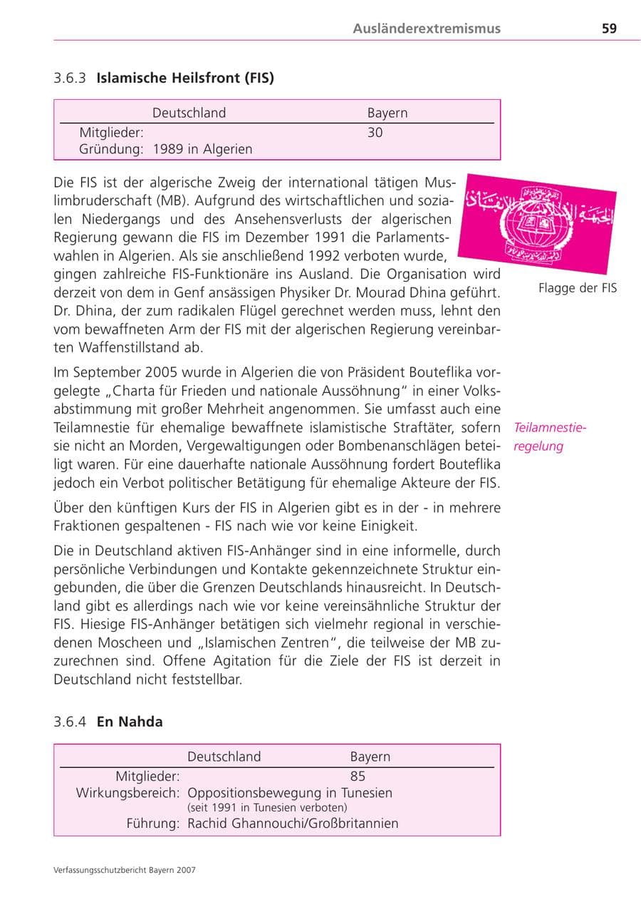 Seite 59 des Verfassungsschutzbericht 2007 Bayern